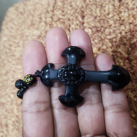 Natural crystal black obsidian cross necklace Amulet pendant with chain - Picture 7 of 10
